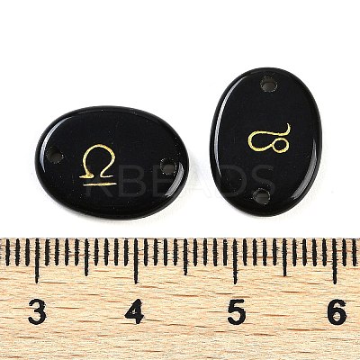 12Pcs 12 Styles Twelve Constellation Natural Obsidian Flat Oval Links Connector Charms G-K359-05D-1