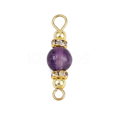 5Pcs 5 Styles Natural Green Aventurine & Rose Quartz & Amethyst & Dyed White Jade & Citrine Round Connector Charms PALLOY-JF04362-1