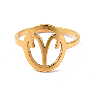 Ion Plating(IP) 201 Stainless Steel Constellations Aries Finger Ring for Women RJEW-G266-29G-1