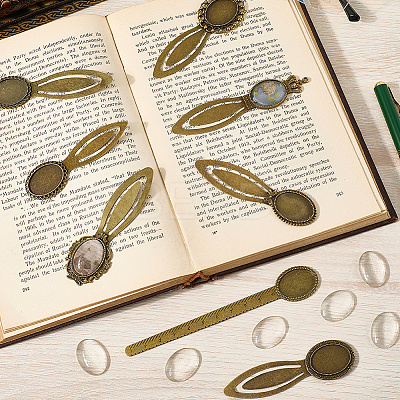 8Pcs 8 Styles Zinc Alloy Bookmark Cabochon Settings FIND-SC0015-24-1
