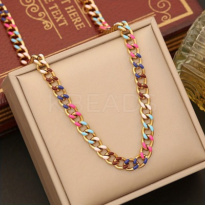 8MM 201 Stainless Steel Enamel Cuban Link Chain Necklaces NJEW-H085-02G-1