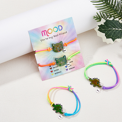 4Pcs 4 Style Cat & Dinosaur Alloy Link Bracelets Set with Rubber BJEW-FI0001-55-1