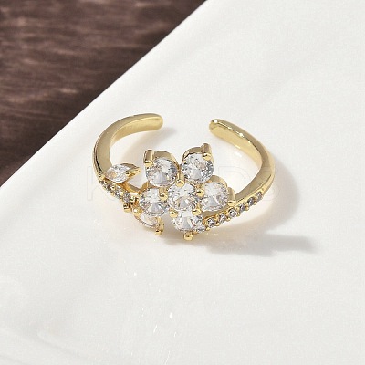 Brass Micro Pave Cubic Zirconia Cuff Rings for Women RJEW-H256-05G-1