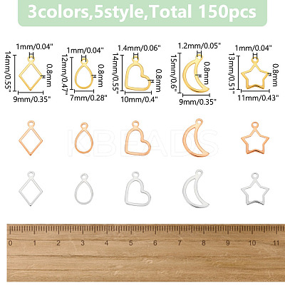 150Pcs 15 Styles 304 Stainless Steel Open Pendants STAS-WR0001-19A-1