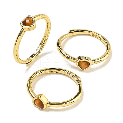 Heart Natural Tiger Eye Adjustable Rings RJEW-Q818-02G-02-1