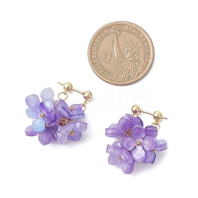 Flower Brass Resin Dangle Stud Earrings EJEW-TA00778-01-1