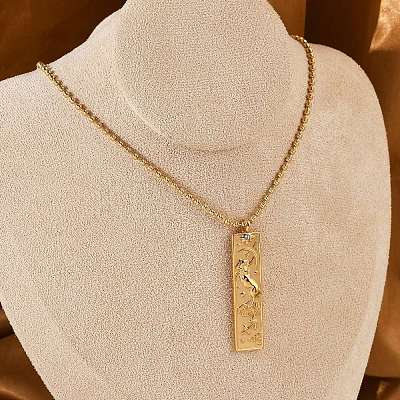 304 Stainless Steel Clear Cubic Zirconia Rectangle Constellation Pendant Necklaces for Women Men NJEW-S435-01G-I-1
