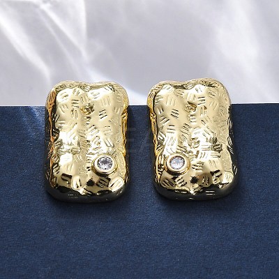 Rectangle Brass Micro Pave Cubic Zirconia Stud Earrings EJEW-R025-21G-1