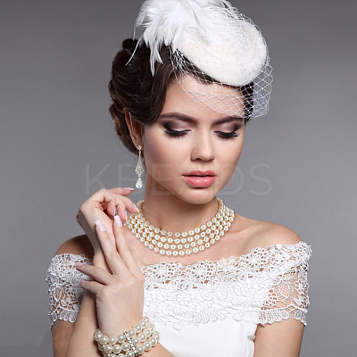 Plastic Pearl Beaded Necklace & Wrap Bracelet & Teardrop Dangle Stud Earrings with Crystal Rhinestone SJEW-AN0001-03-1