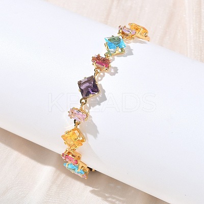 Rectangle Rhombus Brass Glass & Cubic Zirconia Link Bracelets BJEW-D378-01G-1