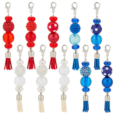 10Pcs Glass & Acrylic & Resin Beaded Pendant Decorations HJEW-AB00222-1