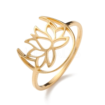 Hollow Out Lotus 304 Stainless Steel Finger Ring for Women RJEW-E073-06G-1