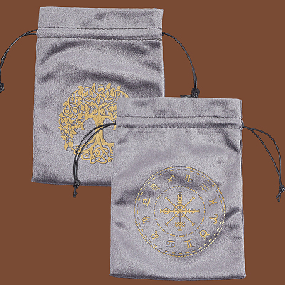 2Pcs 2 Styles Rectangle Gold Stamping Velvet Tarot Storage Drawstring Bags for Divination ABAG-CN0001-54-1