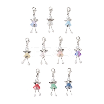 10Pcs Flower Angel Glass Pendant Decorations HJEW-JM03560-1