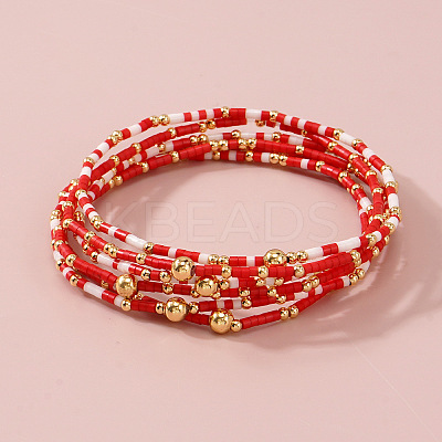 6Pcs Handmade Glass Seed Bead & Brass Beads Stretch Bracelets XZ6120-1-1