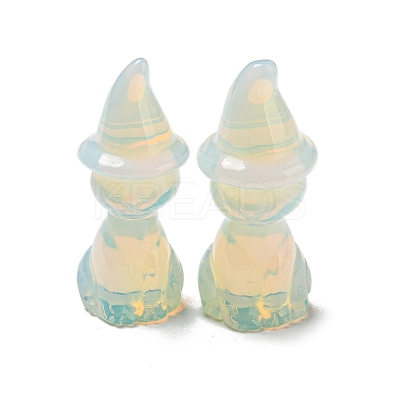 Opalite Carved Cat with Witch Hat Figurines DJEW-D012-07L-1