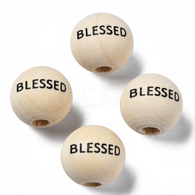 Printed Natural Wood European Beads WOOD-T019-45-1