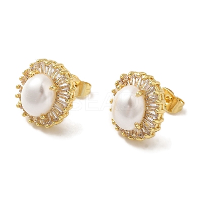 Oval ABS Imitation Pearl Studs Earrings EJEW-K289-09G-1