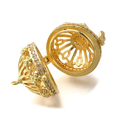 Rack Plating Brass Micro Pave Cubic Zirconia Bead Cage Pendants KK-M313-12G-01-1