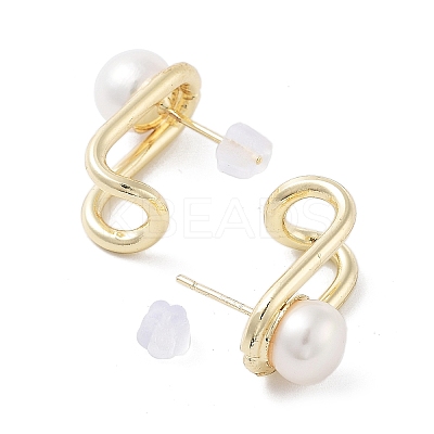 Natural Pearl Stud Earrings EJEW-P256-76G-1