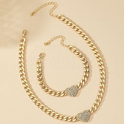 Heart Alloy Rhinestone Pendant Necklaces & Link Chain Bracelets WG19AD8-01-1