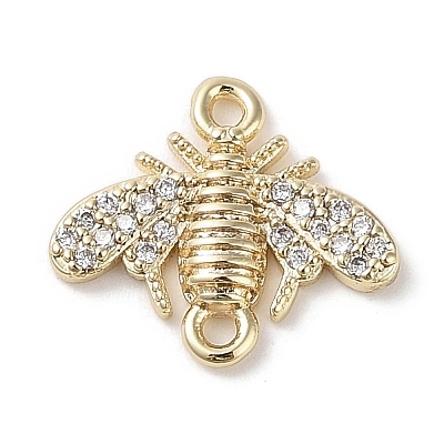 Brass Micro Pave Clear Cubic Zirconia Connector Charms KK-G491-43G-1