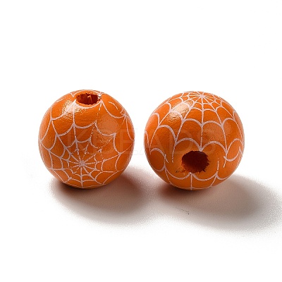 Halloween Printed Spider Webs Colored Wood European Beads WOOD-K007-04H-1