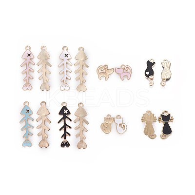 Cat and Fish Theme Alloy Enamel Charms ENAM-X0017-04-1