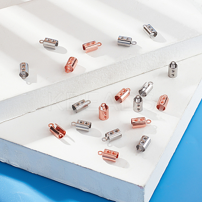 100Pcs 2 Color 304 Stainless Steel Folding Crimp Ends STAS-DC0005-41-1