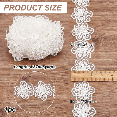 Organza Lace Trim with Resin Imitation Pearl Beads OCOR-WH0085-53B-1