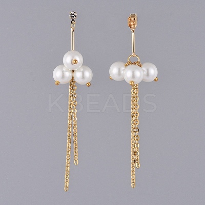 Eco-Friendly Glass Pearl Dangle Stud Earrings EJEW-JE03813-01-1