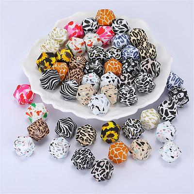 Colorful Pattern Printed Silicone Focal Beads SI-JX0022A-01-1