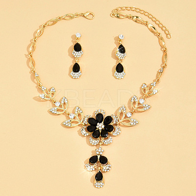 Flower Alloy Rhinestone Pendant Necklaces & Teardrop Stud Dangle Earrings Sets FS-WG19EE6-06-1