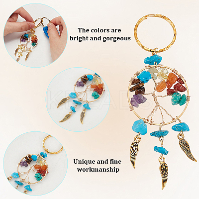 12Pcs 6 Styles Tree of Life Gemstone Keychians KEYC-GO00004-1