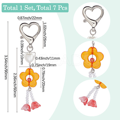 7Pcs 7 Colors Acrylic Flower Pendant Decorations HJEW-SC0002-09-1