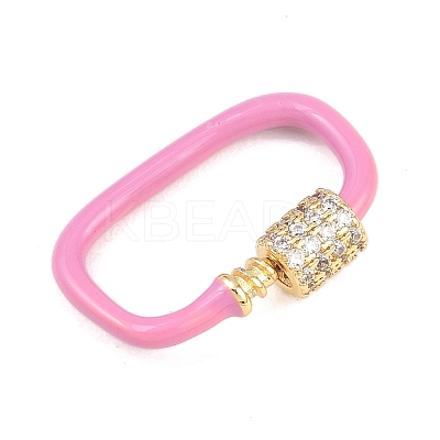 Oval Brass Micro Pave Clear Cubic Zirconia Screw Carabiner Clasps KK-B167-01B-02G-1