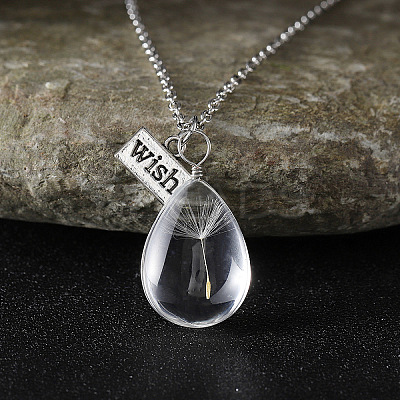 Clear Glass with Dandelion Inside Pendant Necklaces FS-WG96F40-08-1