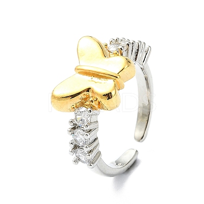 Rack Plating Brass Micro Pave Cubic Zirconia Open Cuff Rings RJEW-C076-07C-G-1
