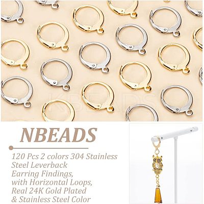 120Pcs 2 Style 304 Stainless Steel Leverback Earring Findings STAS-NB0001-54-1