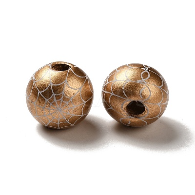 Halloween Printed Spider Webs Colored Wood European Beads WOOD-K007-04D-1