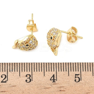 Dog Brass Micro Pave Clear Cubic Zirconia Stud Earrings EJEW-Z144-01G-1