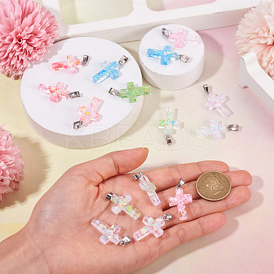 15Pcs Luminous Resin Sequins Pendants RESI-TA0004-20B-1