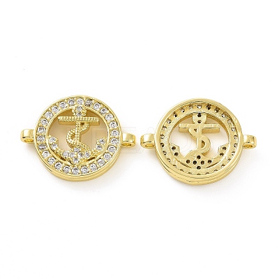Rack Plating Brass Micro Pave Clear Cubic Zirconia Connector Charms KK-C008-06G-1