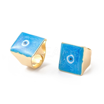 Square Enamel with Evil Eye Wide Band Finger Rings RJEW-A014-02G-01-1