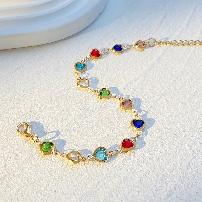 Brass Glass Link Chain Bracelets for Women WGAE243-01-1