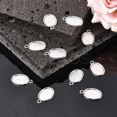 Tibetan Style Antique Silver Alloy Flat Oval Pendant Cabochon Settings X-TIBEP-M022-36AS-1