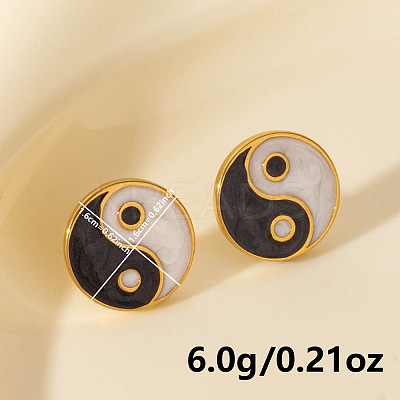 Retro Chinese Style 304 Stainless Steel Flat Round with Yin-yang Stud Earrings MT2482-2-1