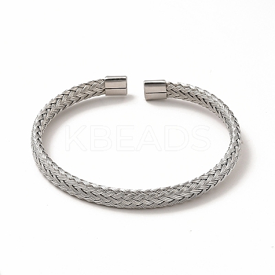Non-Tarnish 304 Stainless Steel Flat Mesh Chain Shape Open Cuff Bangle for Women BJEW-C033-08P-1