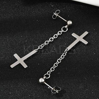 Christian Upside Down Cross 201 Stainless Steel Dangle Stud Earrings EJEW-P314-01B-P-1