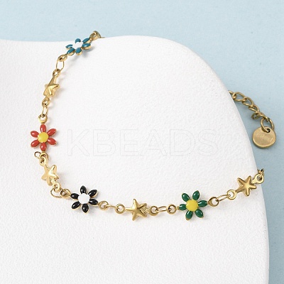 Flower & Star 304 Stainless Steel Link Bracelets for Women BJEW-F524-06B-G-1